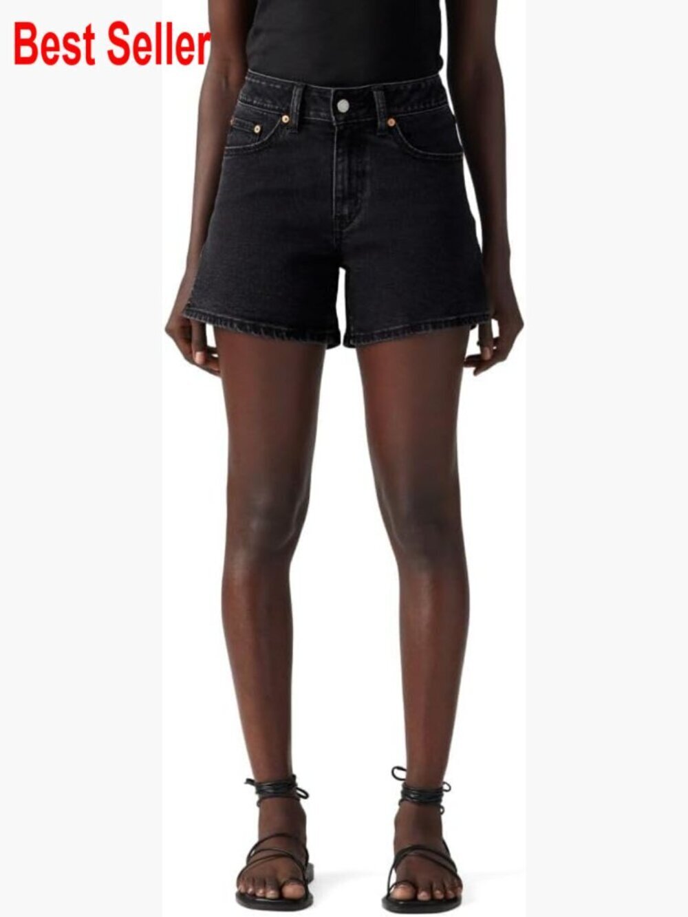 Mid Rise A-Line Denim Shorts with Stretch Cotton Fabric